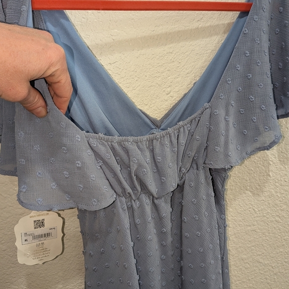 Swiss Dot Flutter Sleeve Mini Dress Altar’d State Blue NWT Size S Coquette Girly - Picture 7 of 9
